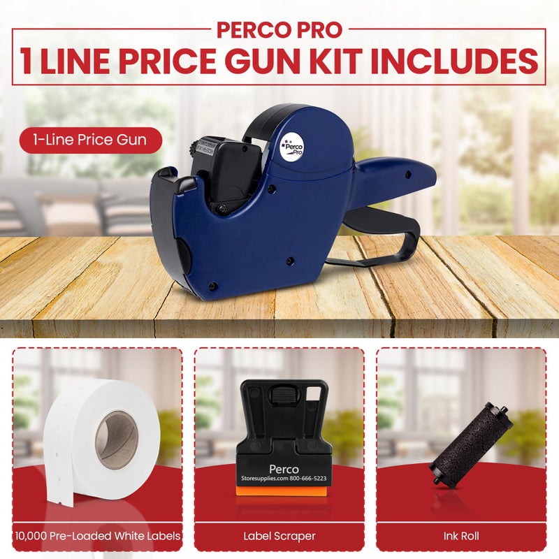 Perco Pro 1 Line Price Gun with Labels Kit, Includes 1 Line Pricing Gun, 10,000 White Labels, with Pre-Loaded Inker - Image 2